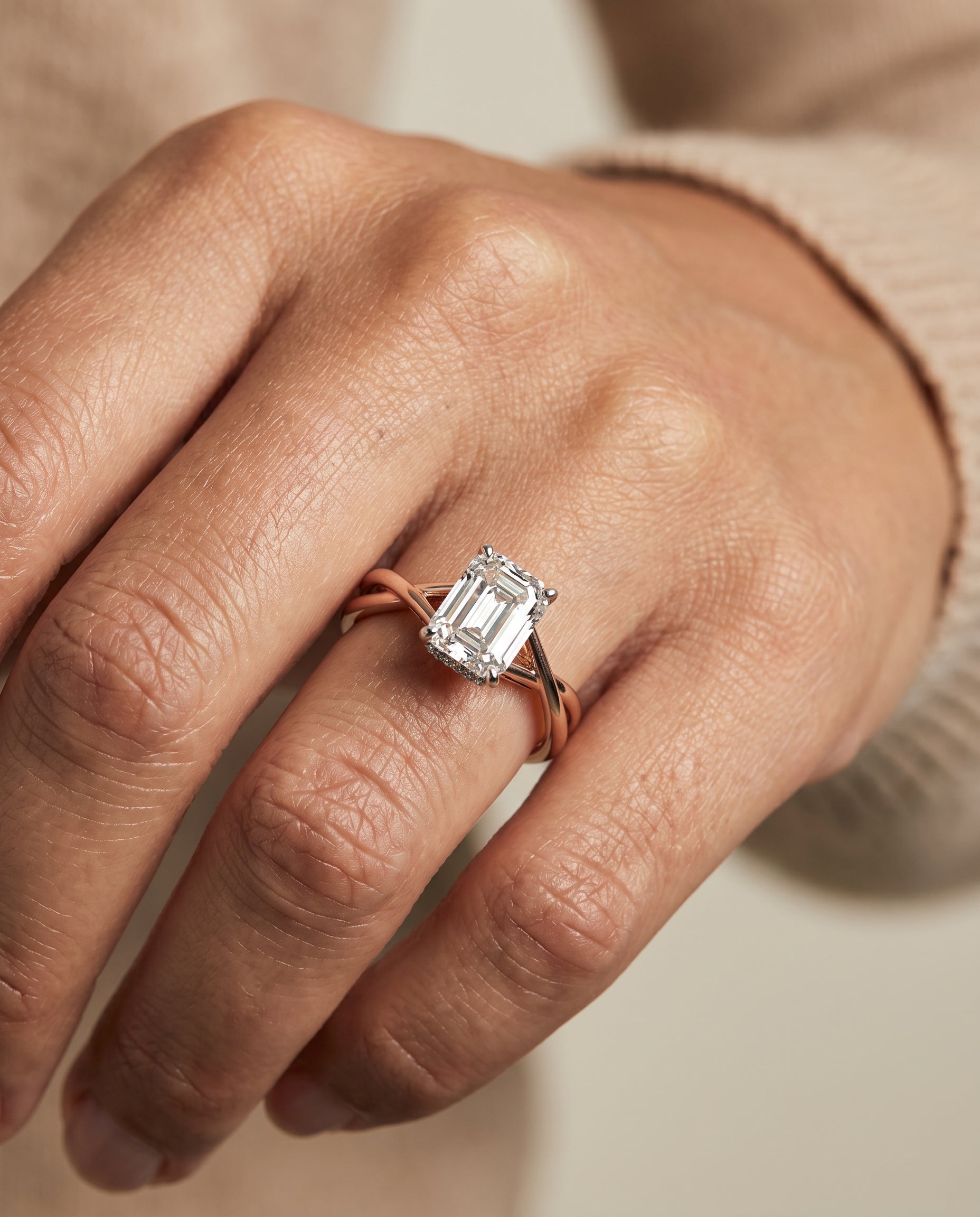 The Blondie engagement ring setting in 14K Rose Gold, double hidden halo solitaire cut design | RockHer