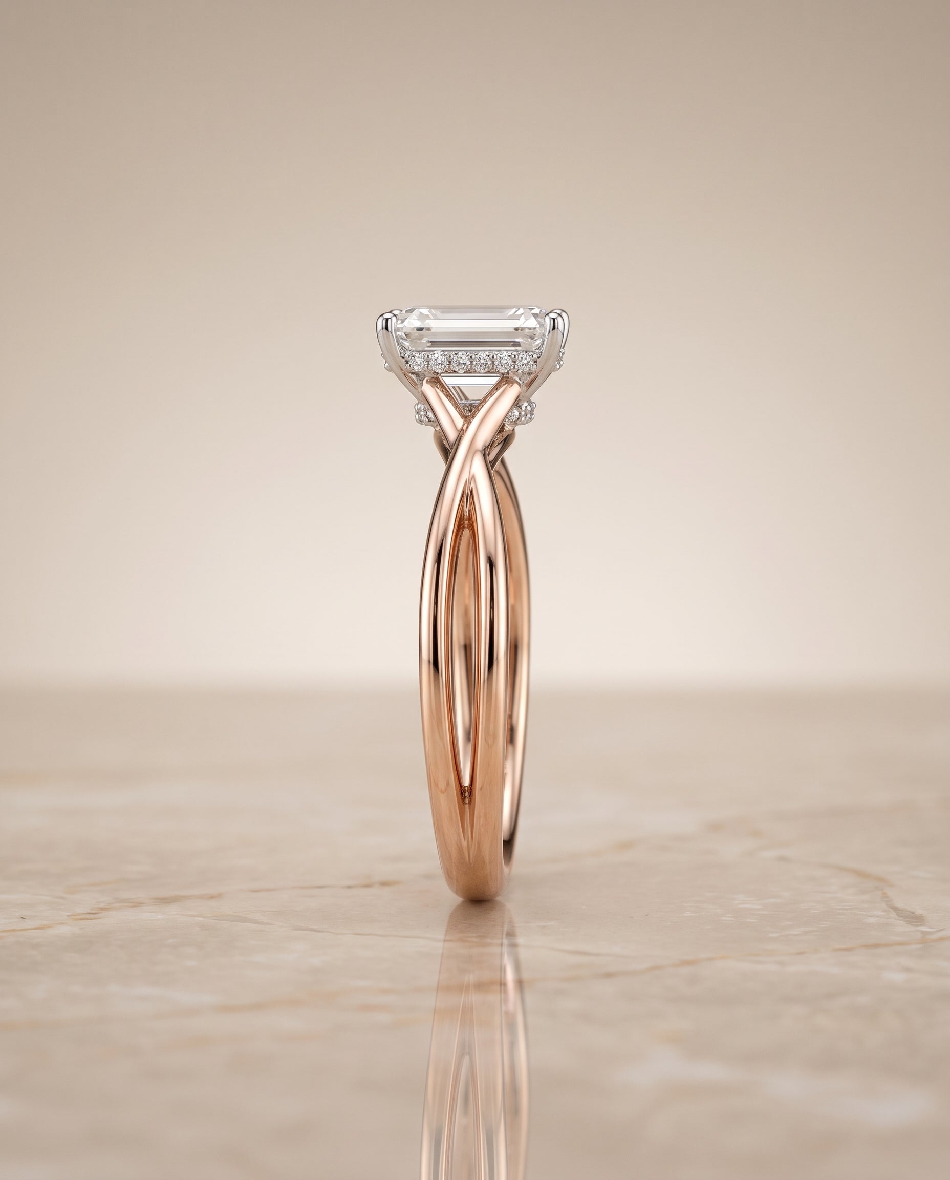 The Blondie setting for emerald diamonds, made to order in 14K Rose Gold | RockHer