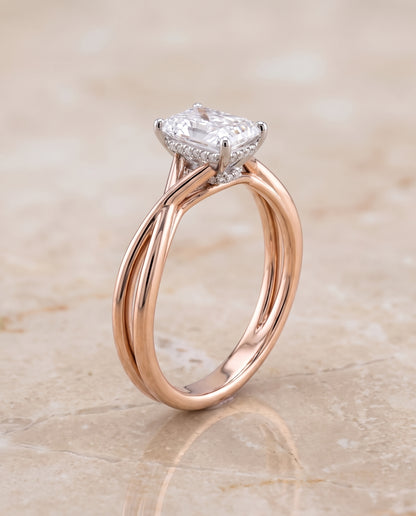 The Blondie Double Hidden Halo Solitaire Radiant Cut Engagement Ring Setting in 14K Rose Gold