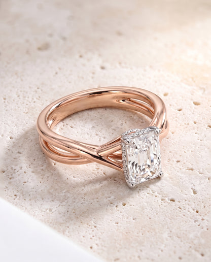 The Blondie Double Hidden Halo Solitaire Radiant Cut Engagement Ring Setting in 14K Rose Gold