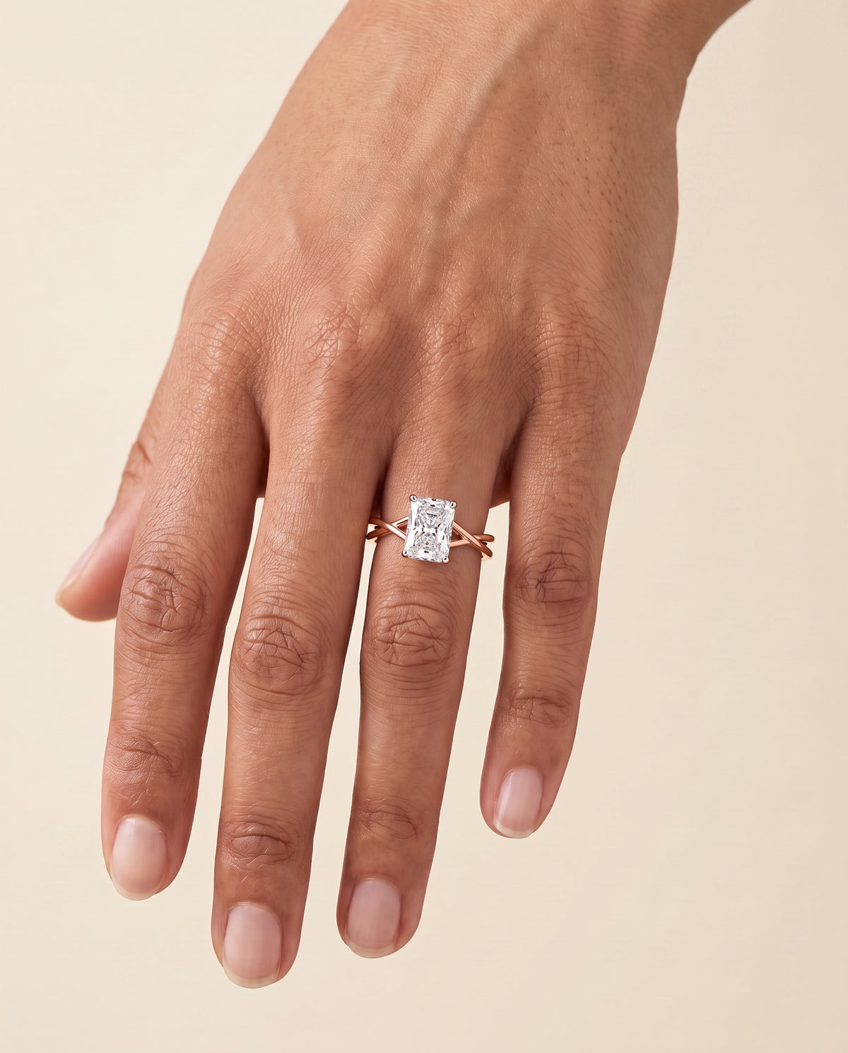 The Blondie Double Hidden Halo Solitaire Radiant Cut Engagement Ring Setting in 14K Rose Gold