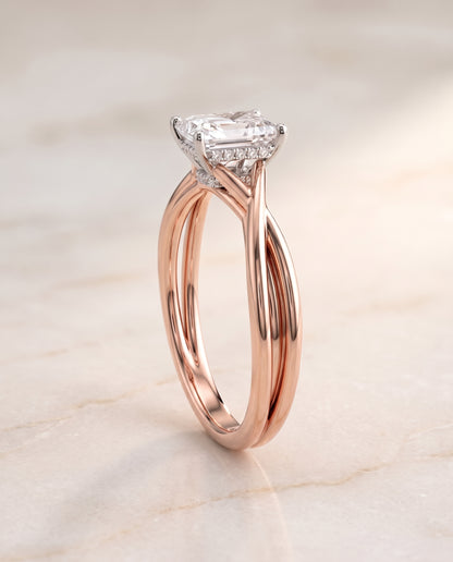 The Blondie Double Hidden Halo Solitaire Radiant Cut Engagement Ring Setting in 14K Rose Gold