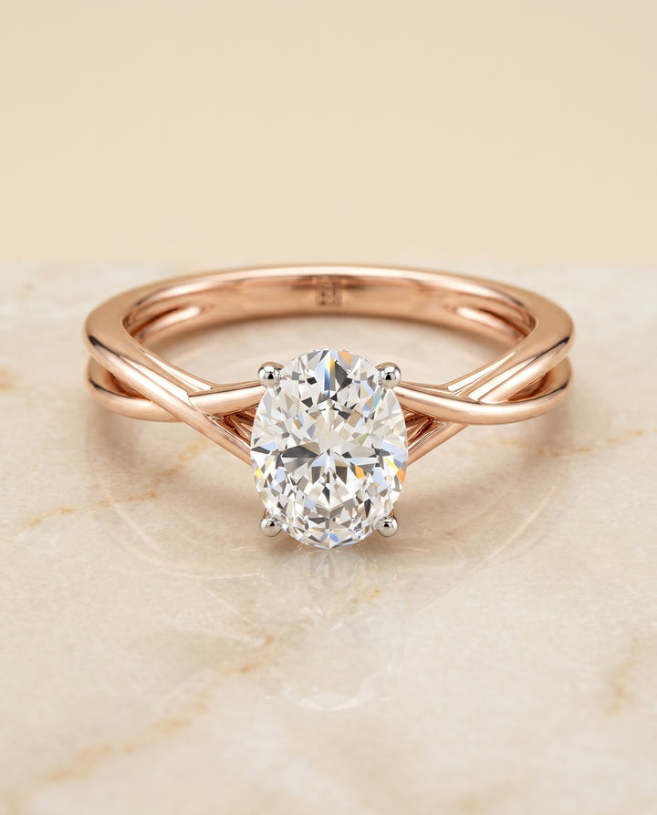 The Blondie Double Hidden Halo Solitaire Oval Engagement Ring Setting in 14K Rose Gold