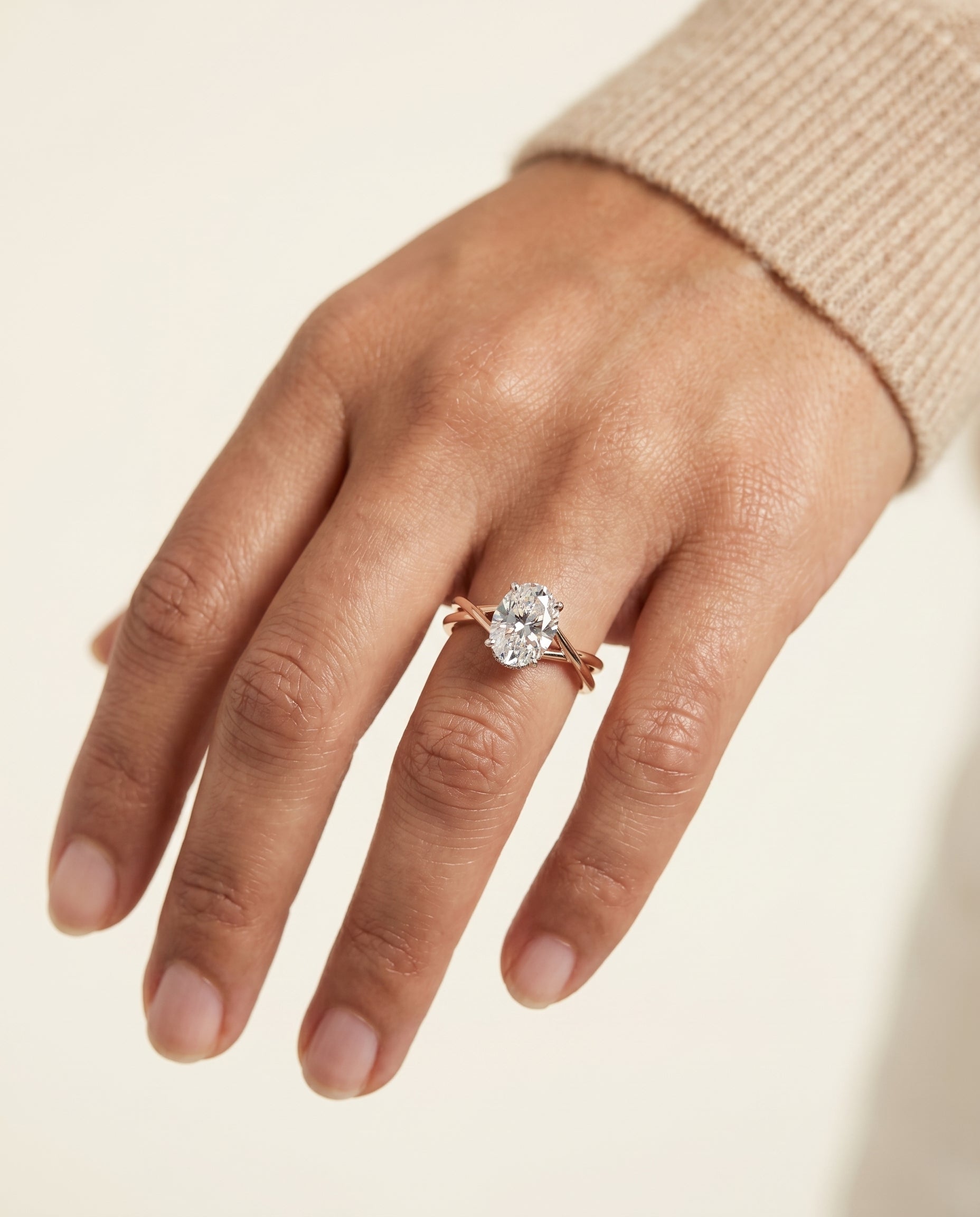 The Blondie engagement ring setting in 14K Rose Gold, double hidden halo solitaire design | RockHer