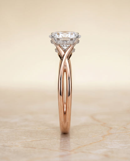 The Blondie Double Hidden Halo Solitaire Oval Engagement Ring Setting in 14K Rose Gold