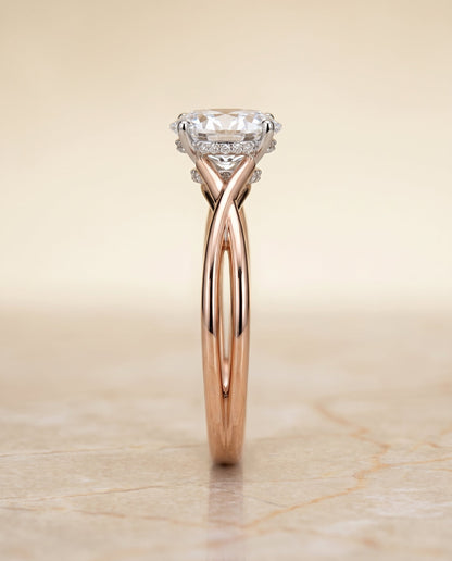 Blondie Select Double Hidden Halo Solitaire Oval Lab Diamond Engagement Ring in 14K Rose Gold, side view | RockHer