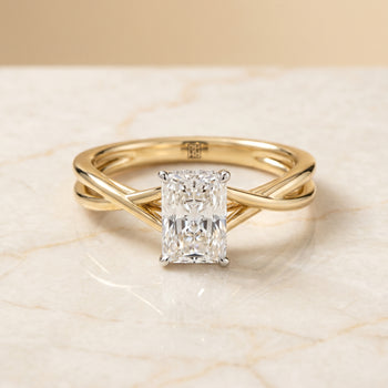 The Blondie Double Hidden Halo Solitaire Radiant Cut Engagement Ring Setting in 18K Yellow Gold