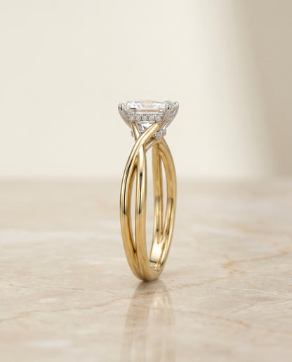 The Blondie Double Hidden Halo Solitaire Radiant Cut Engagement Ring Setting in 18K Yellow Gold