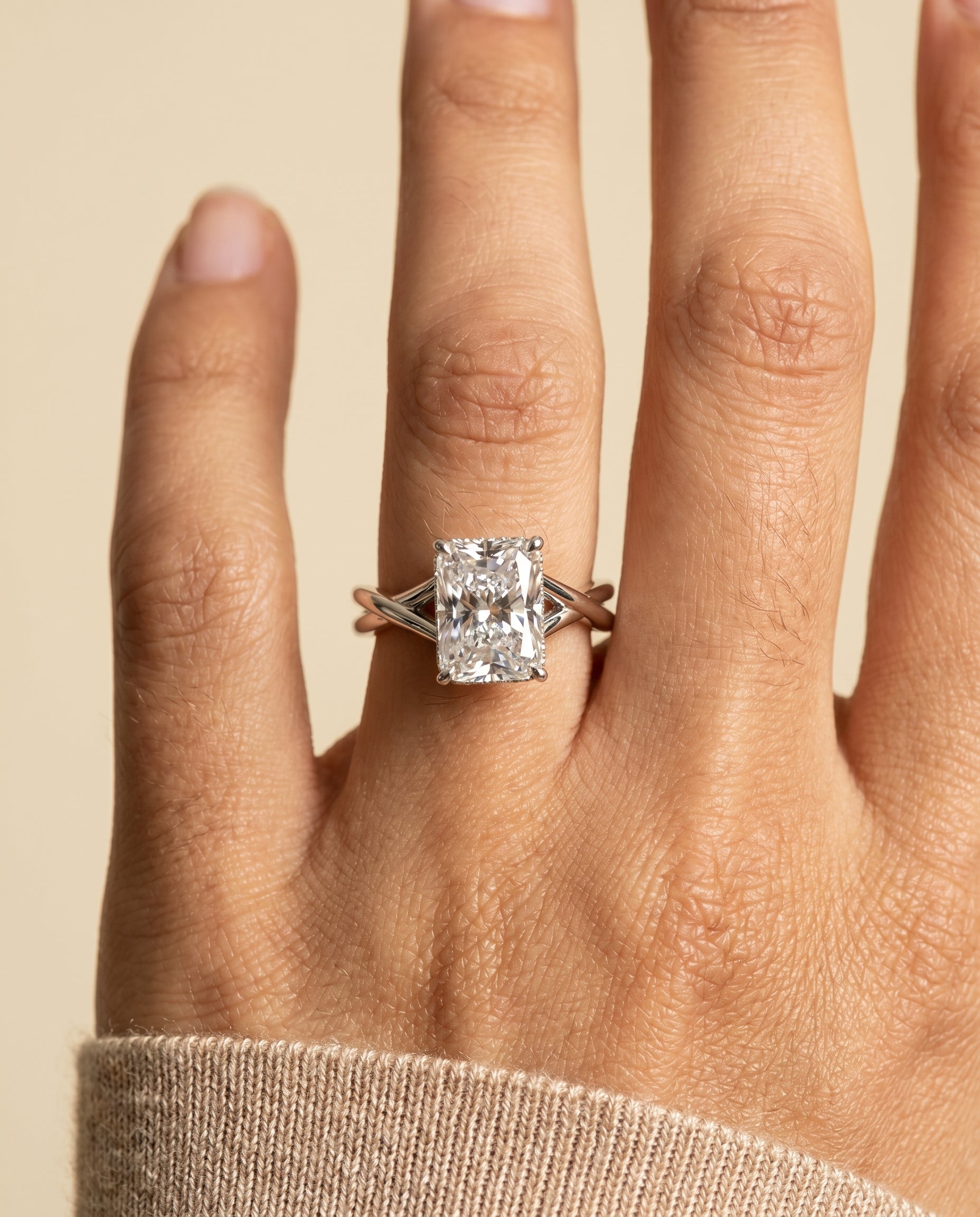 The Blondie engagement ring setting in Platinum, double hidden halo solitaire cut design | RockHer