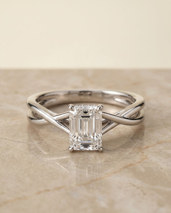 The Blondie Double Hidden Halo Solitaire Radiant Cut Engagement Ring Setting in Platinum