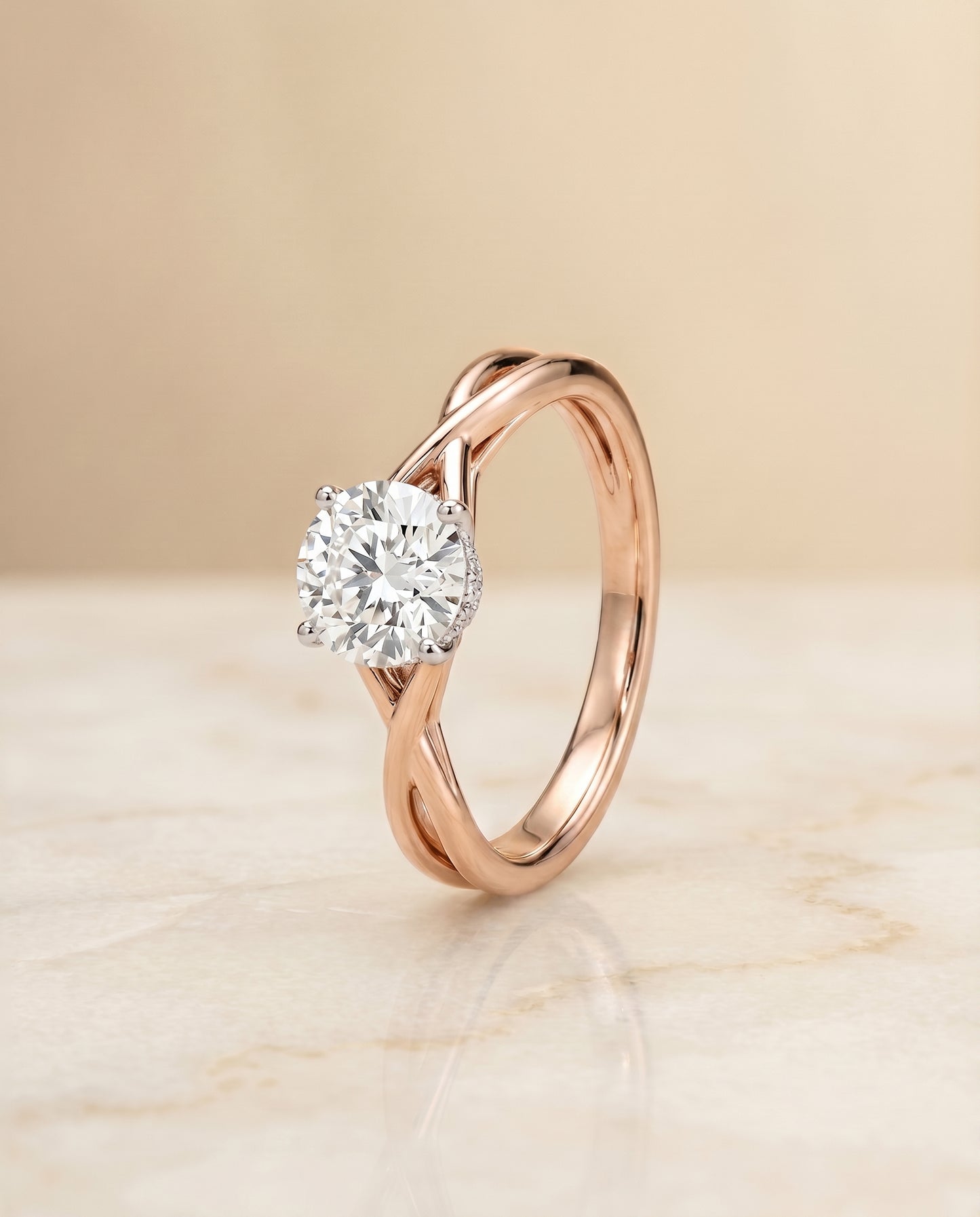 The Blondie Double Hidden Halo Solitaire Round Engagement Ring Setting in 14K Rose Gold