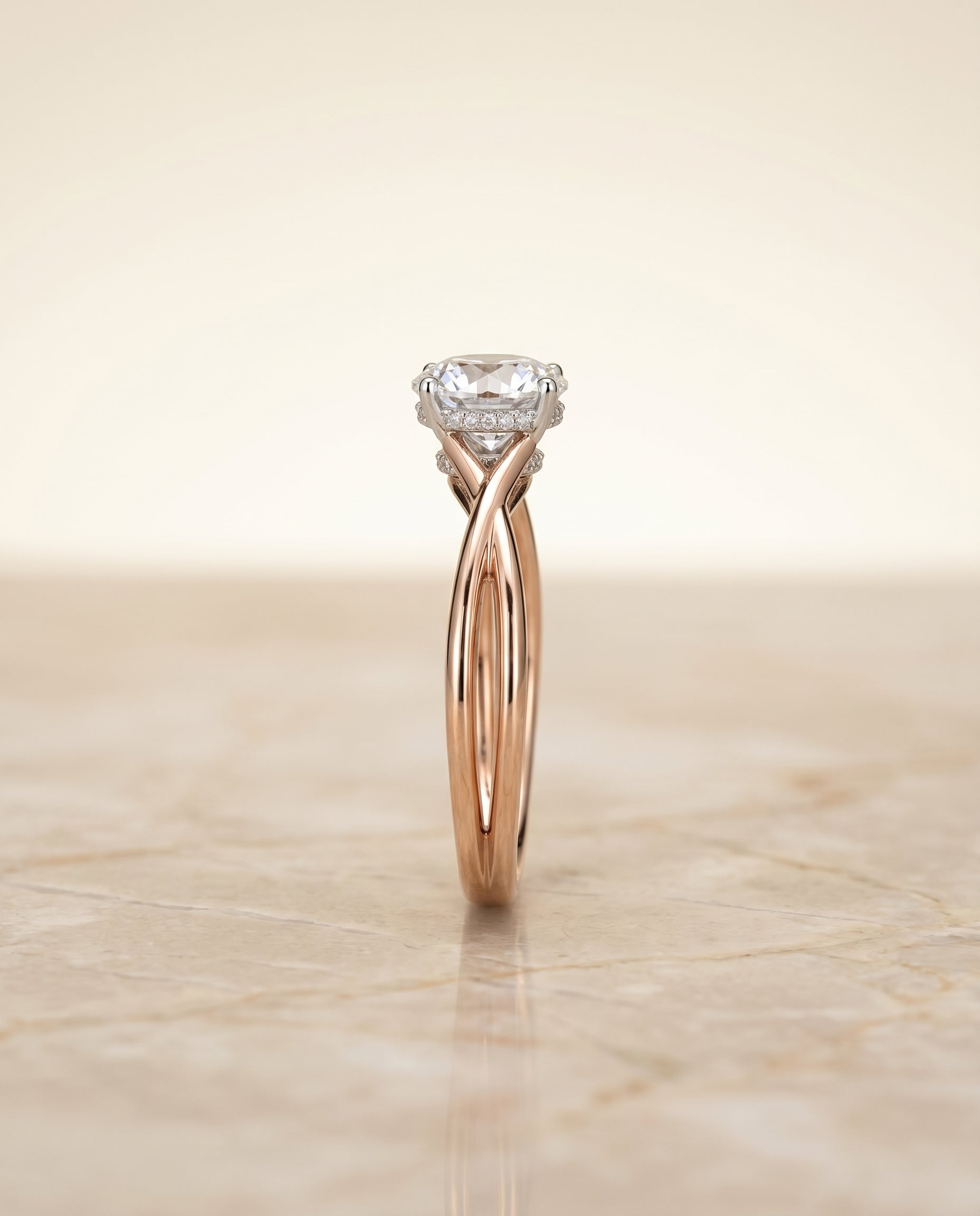 Double Hidden Halo Solitaire styling on The Blondie round engagement ring setting | RockHer