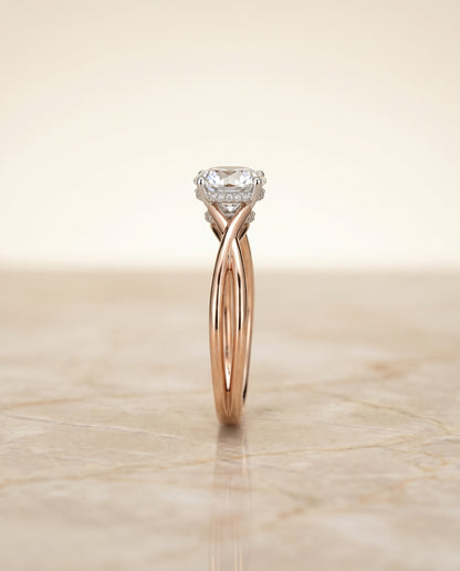 The Blondie Double Hidden Halo Solitaire Round Engagement Ring Setting in 14K Rose Gold
