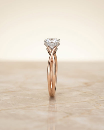 Blondie Select Double Hidden Halo Solitaire Round Lab Diamond Engagement Ring in 14K Rose Gold, side view | RockHer