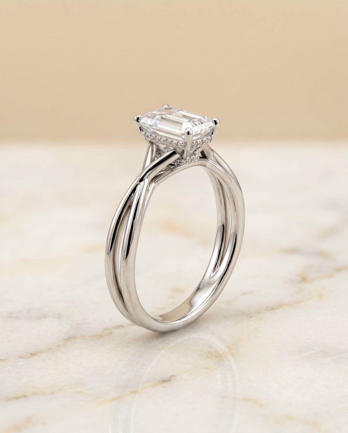 Select Double Hidden Halo Solitaire Cut styling on The Blondie emerald engagement ring setting | RockHer