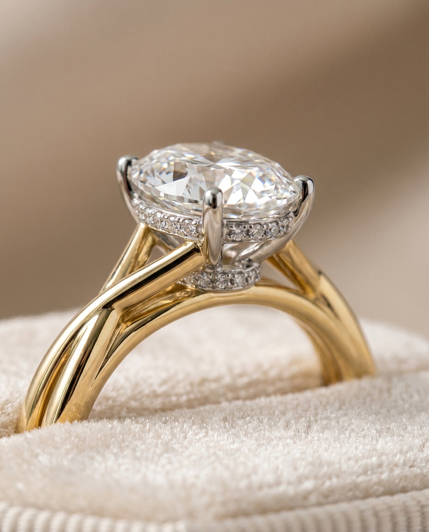 The Blondie Double Hidden Halo Solitaire Oval Engagement Ring Setting in 18K Yellow Gold