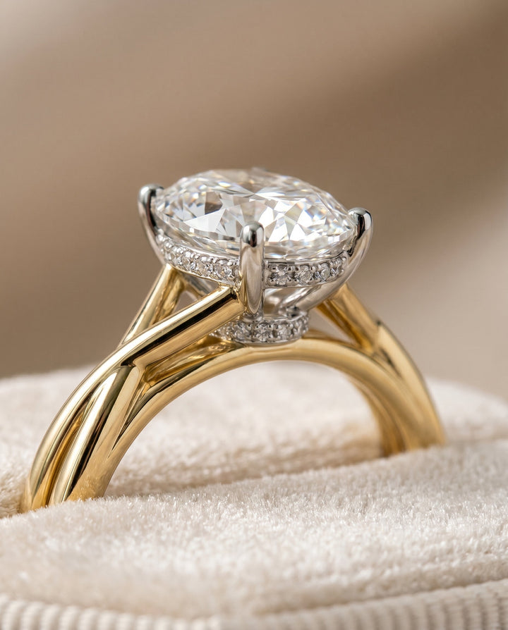 Blondie Select Twisted Shank Double Hidden Halo Solitaire Oval in 14K Yellow Gol – view 4