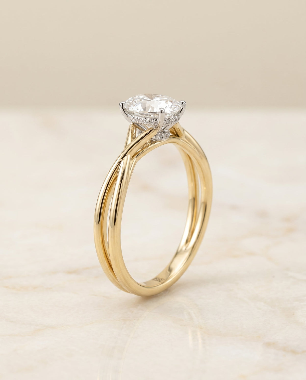 Blondie Select Double Hidden Halo Solitaire Oval Lab Diamond Engagement Ring in 18K Yellow Gold, front view | RockHer