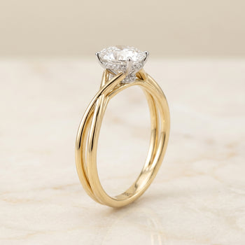 The Blondie Double Hidden Halo Solitaire Oval Engagement Ring Setting in 18K Yellow Gold