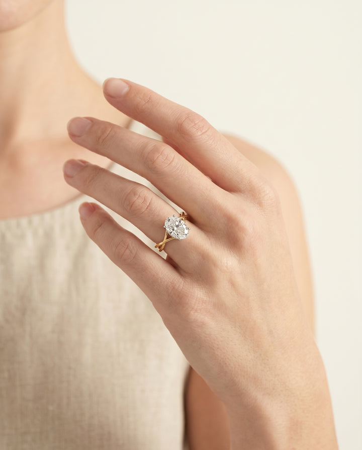 The Blondie Double Hidden Halo Solitaire Oval Engagement Ring Setting in 18K Yellow Gold