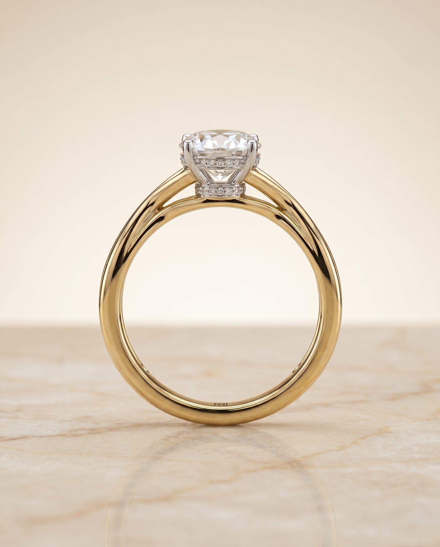 The Blondie Double Hidden Halo Solitaire Oval Engagement Ring Setting in 18K Yellow Gold