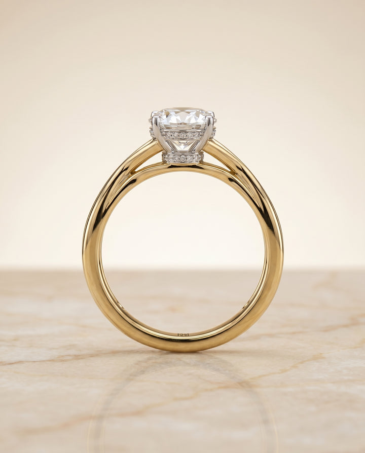 The Blondie Double Hidden Halo Solitaire Oval Engagement Ring Setting in 18K Yellow Gold