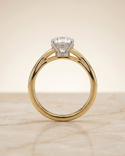 Blondie Select Double Hidden Halo Solitaire Oval Lab Diamond Engagement Ring in 14K Yellow Gold, side view | RockHer