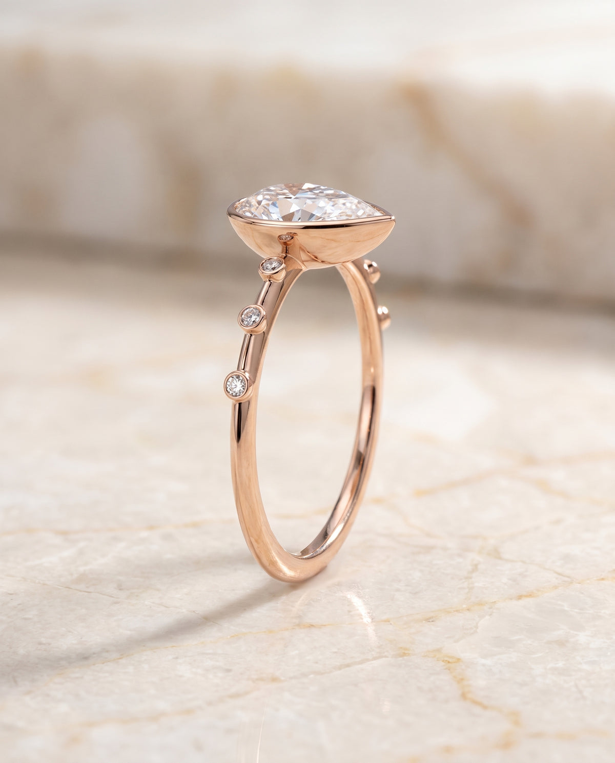 The Brandi Bezel Accent Solitaire Princess Cut Engagement Ring Setting in 14K Rose Gold