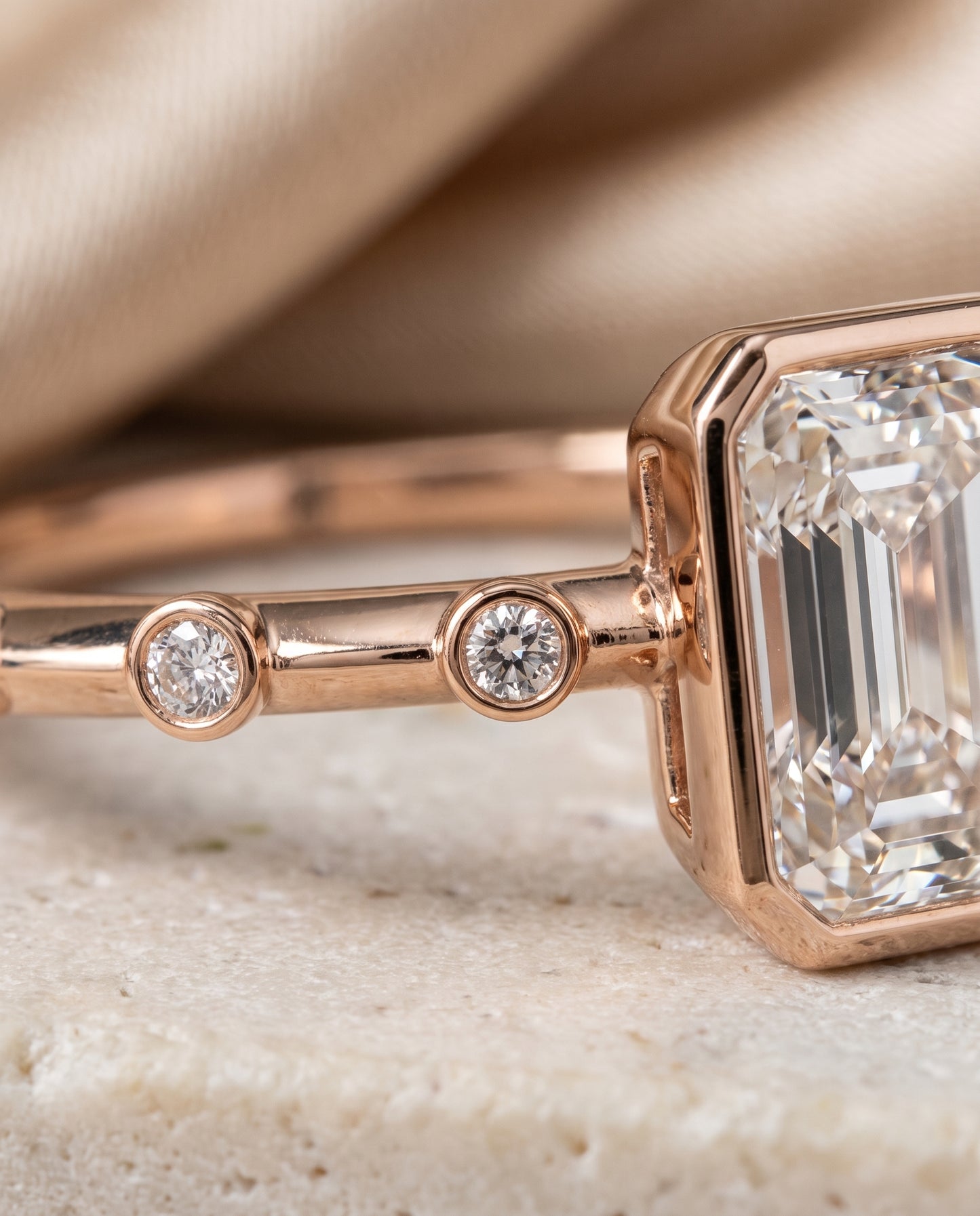 The Brandi Bezel Accent Solitaire Radiant Cut Engagement Ring Setting in 14K Rose Gold