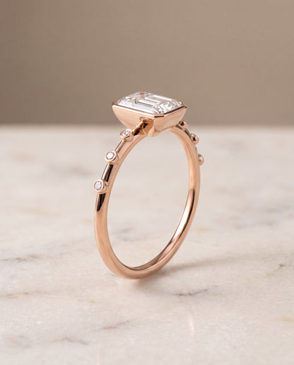 The Brandi Bezel Accent Solitaire Radiant Cut Engagement Ring Setting in 14K Rose Gold