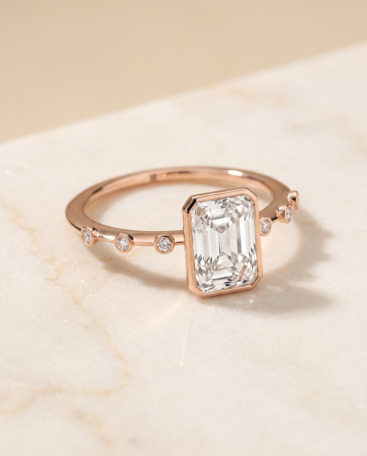 The Brandi Bezel Accent Solitaire Radiant Cut Engagement Ring Setting in 14K Rose Gold