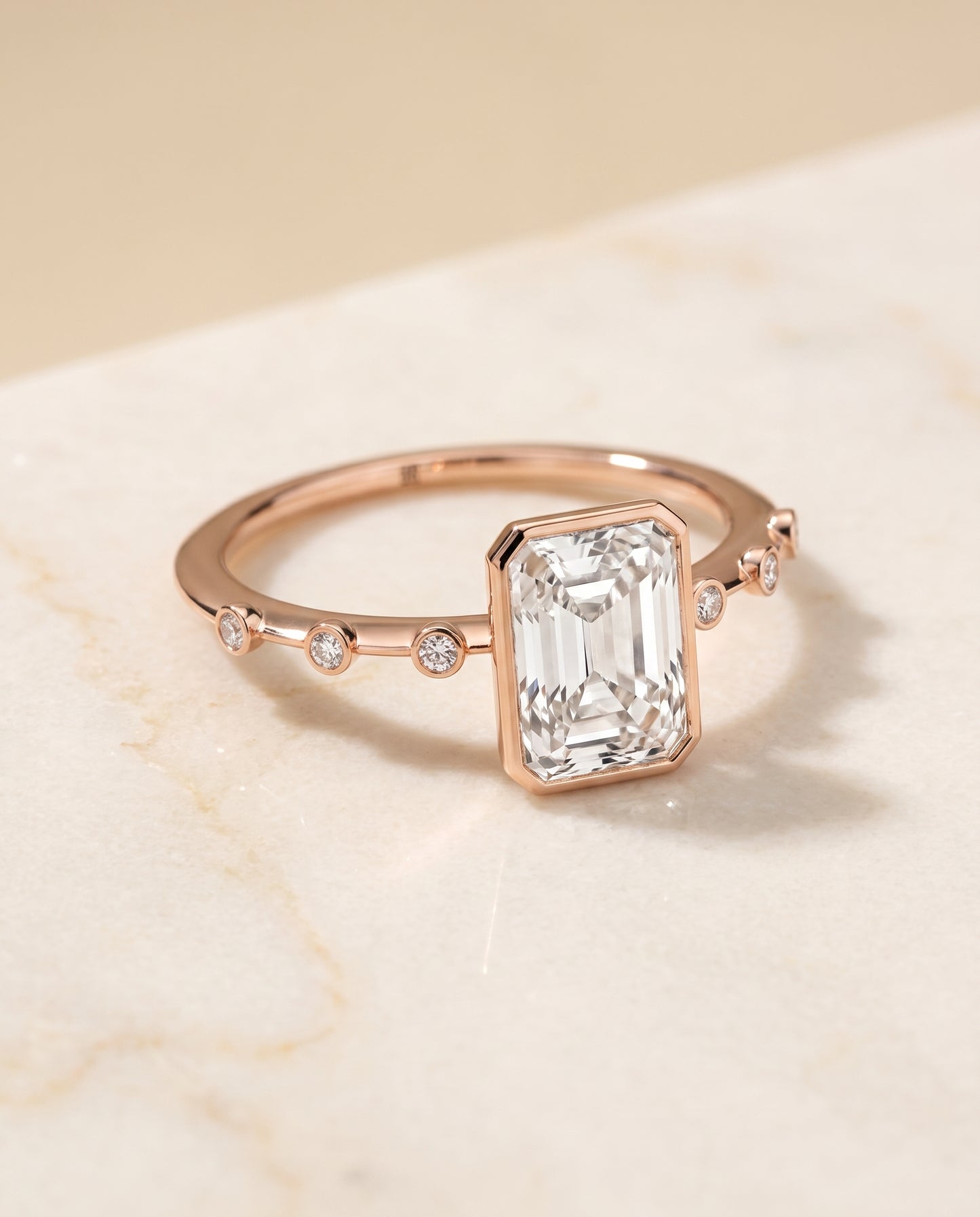 The Brandi Bezel Accent Solitaire Radiant Cut Engagement Ring Setting in 14K Rose Gold