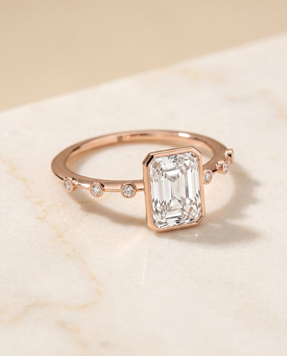 The Brandi Bezel Accent Solitaire Radiant Cut Engagement Ring Setting in 14K Rose Gold