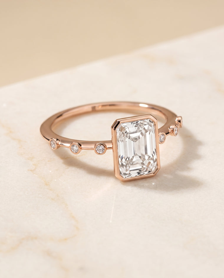 The Brandi Bezel Accent Solitaire Radiant Cut Engagement Ring Setting in 14K Rose Gold