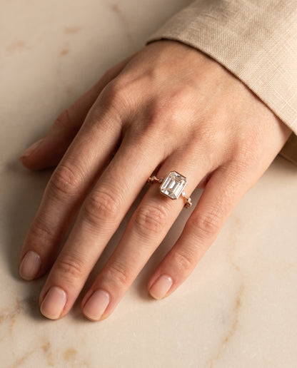 The Brandi Bezel Accent Solitaire Radiant Cut Engagement Ring Setting in 14K Rose Gold