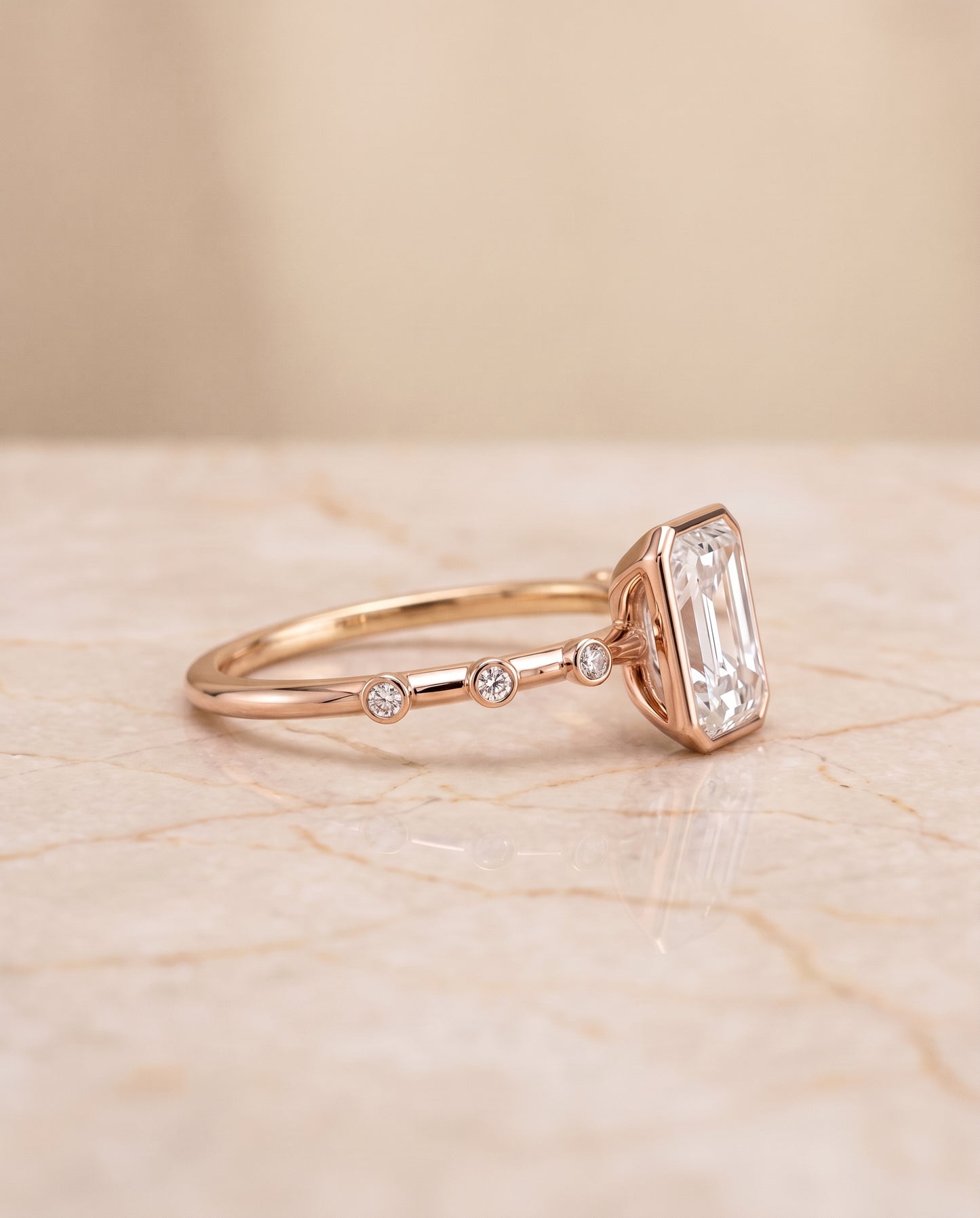 The Brandi Bezel Accent Solitaire Radiant Cut Engagement Ring Setting in 14K Rose Gold