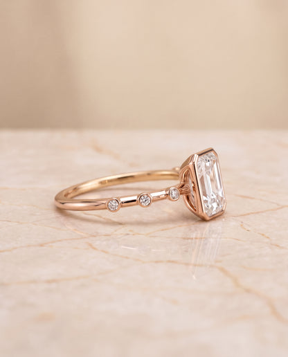 The Brandi Bezel Accent Solitaire Radiant Cut Engagement Ring Setting in 14K Rose Gold