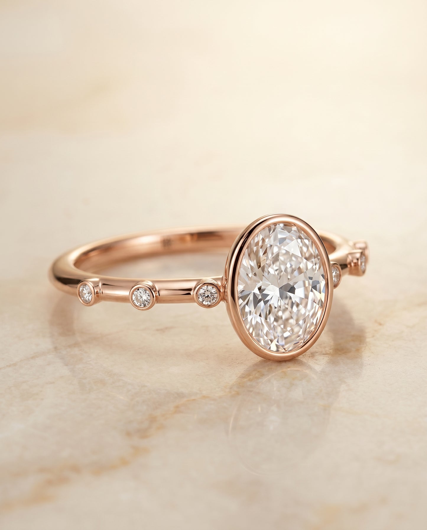 The Brandi Bezel Accent Solitaire Oval Engagement Ring Setting in 14K Rose Gold