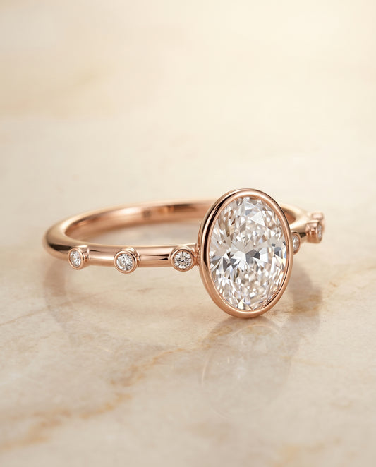 The Brandi Bezel Solitaire Engagement Ring Setting for Oval Diamonds in 14K Rose Gold