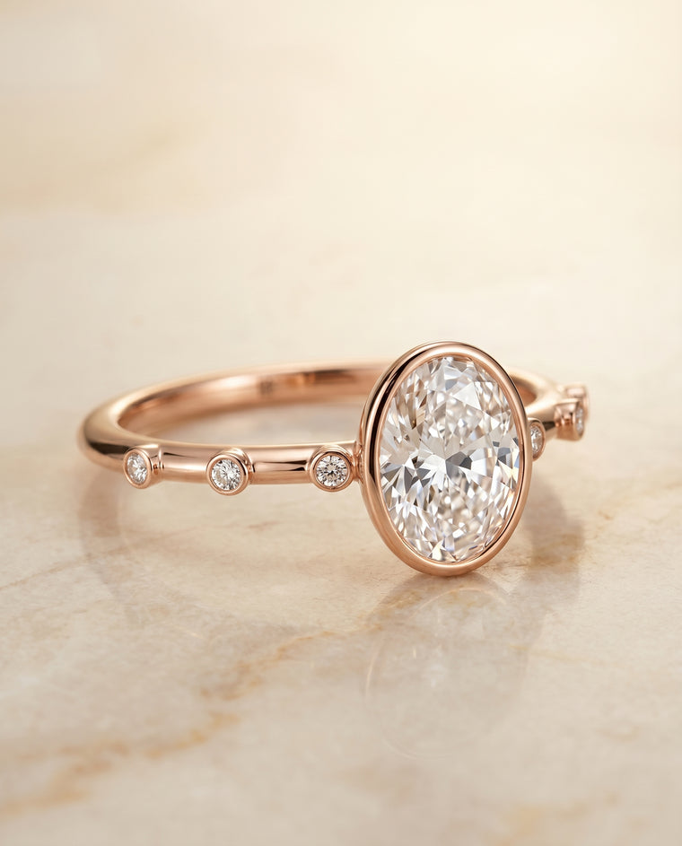 The Brandi Bezel Accent Solitaire Oval Engagement Ring Setting in 14K Rose Gold