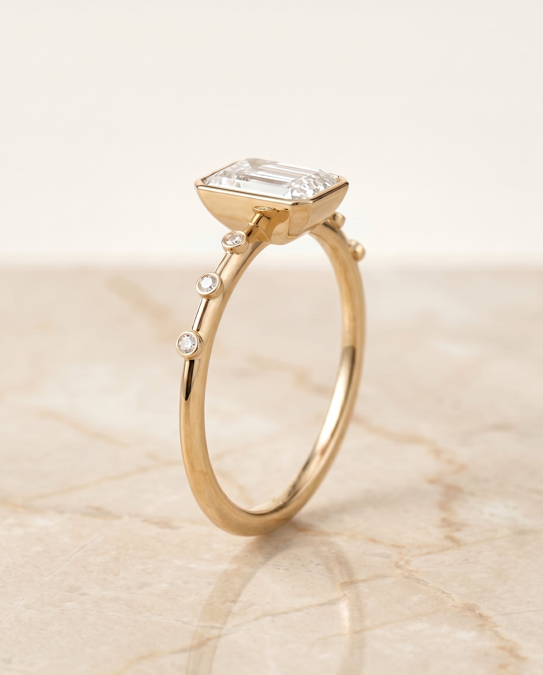 Bezel Accent Solitaire Cut styling on The Brandi radiant engagement ring setting | RockHer