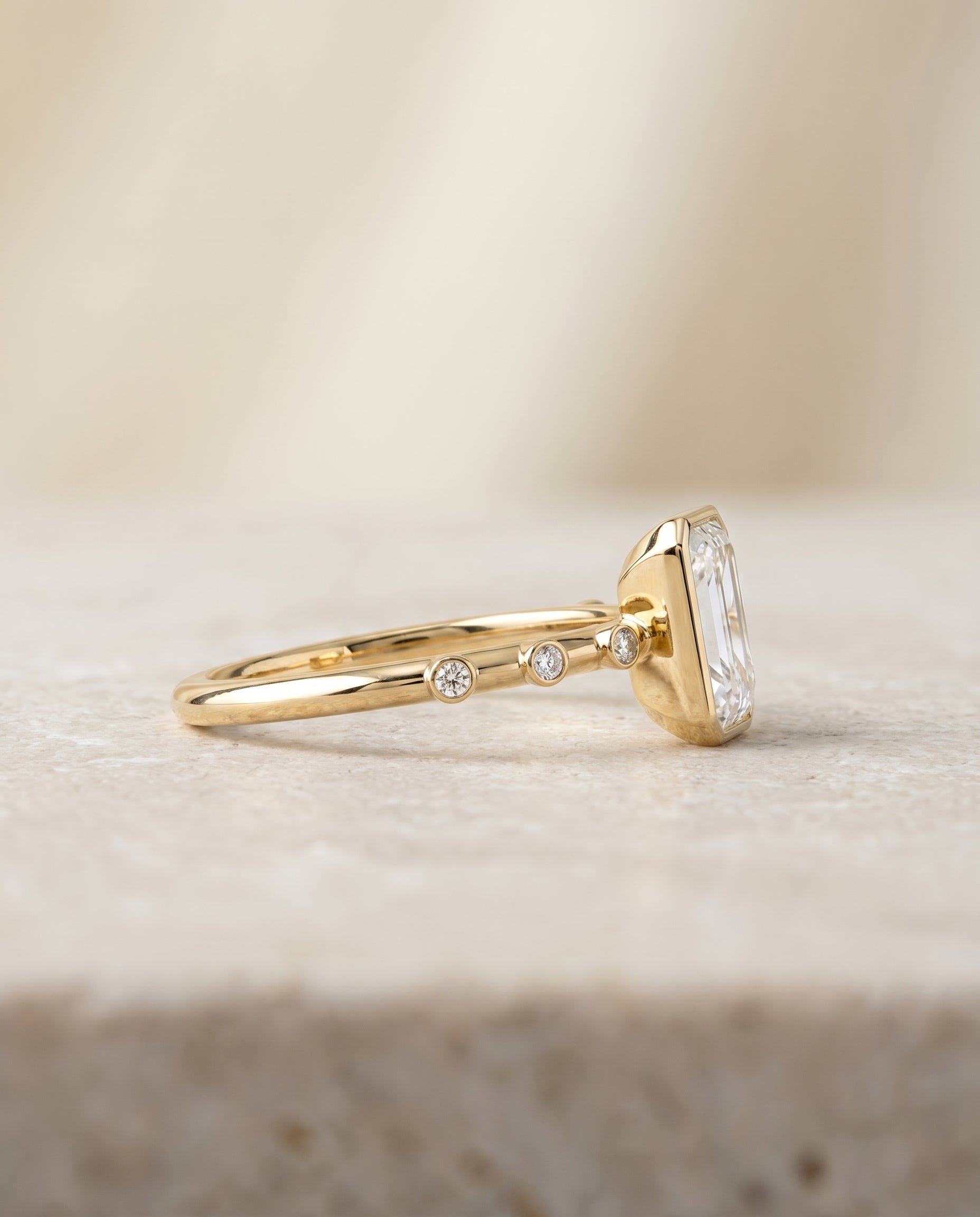 The Brandi setting for radiant diamonds, made to order in 18K Yellow Gold | RockHer