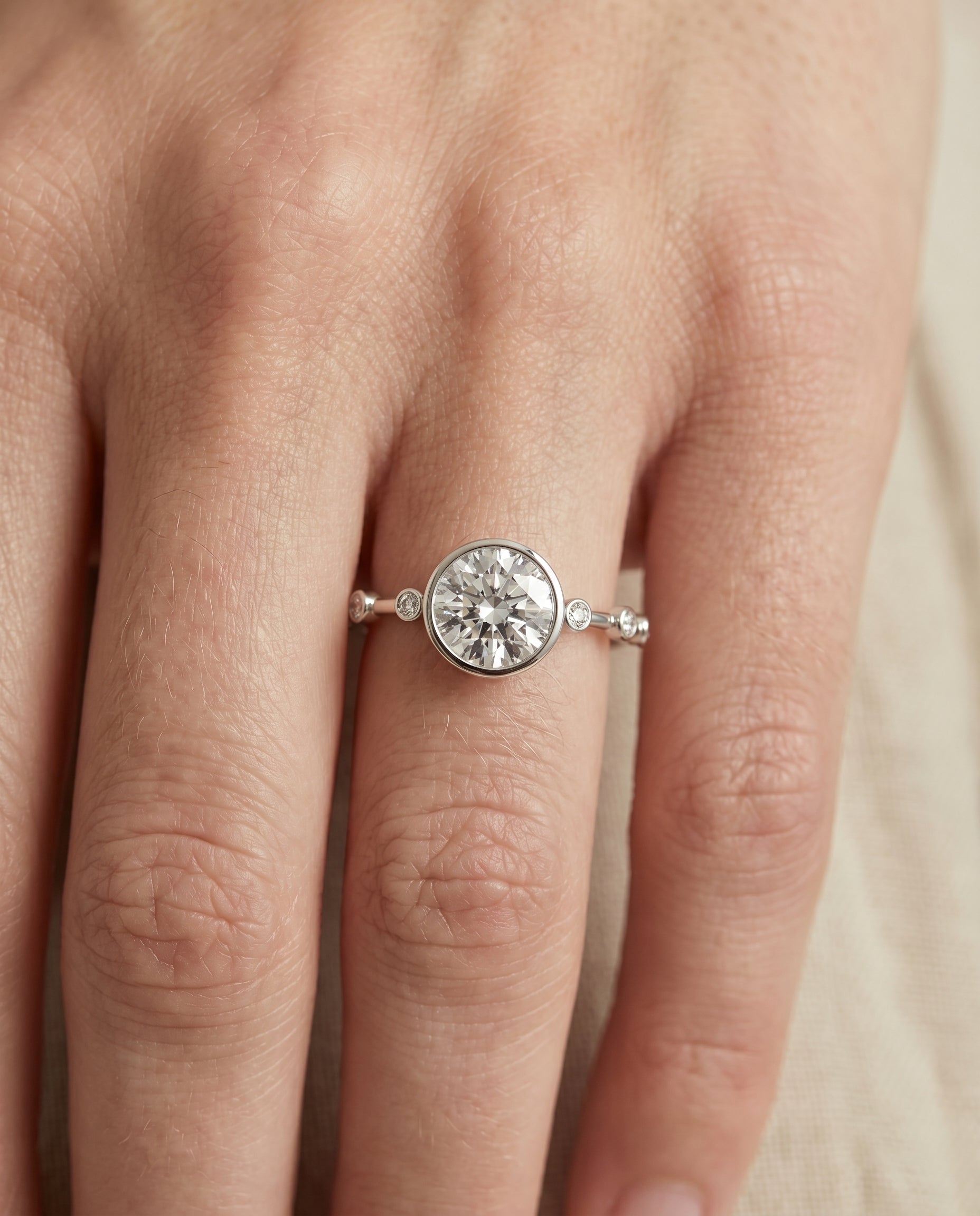 The Brandi engagement ring setting in Platinum, bezel accent solitaire design | RockHer