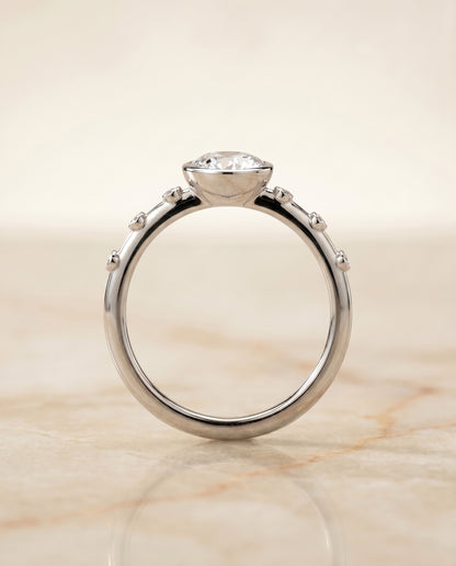 The Brandi Bezel Accent Solitaire Round Engagement Ring Setting in 18K White Gold