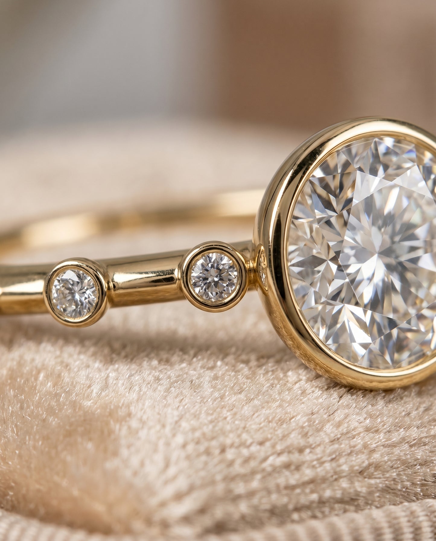 The Brandi Bezel Accent Solitaire Round Engagement Ring Setting in 18K Yellow Gold