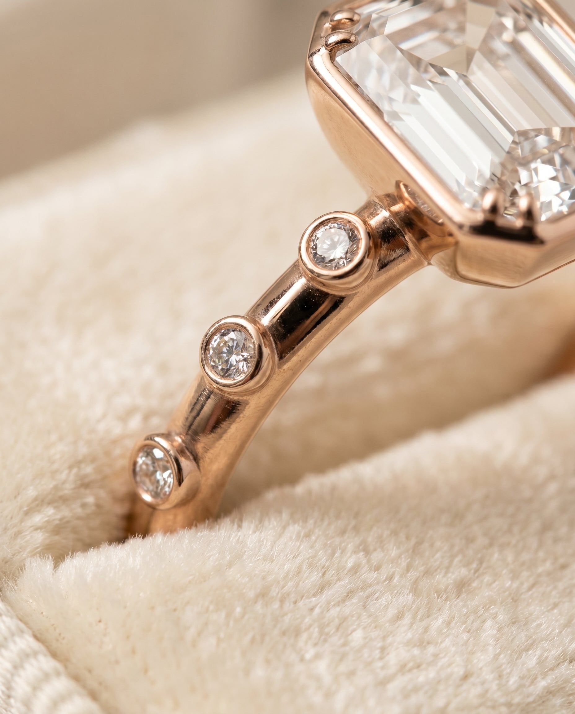 14K Rose Gold band of The Brandi emerald engagement ring setting | RockHer