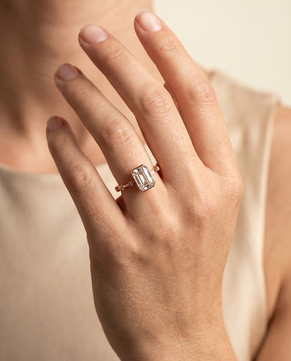 The Brandi Bezel Accent Solitaire Emerald Cut Engagement Ring Setting in 14K Rose Gold