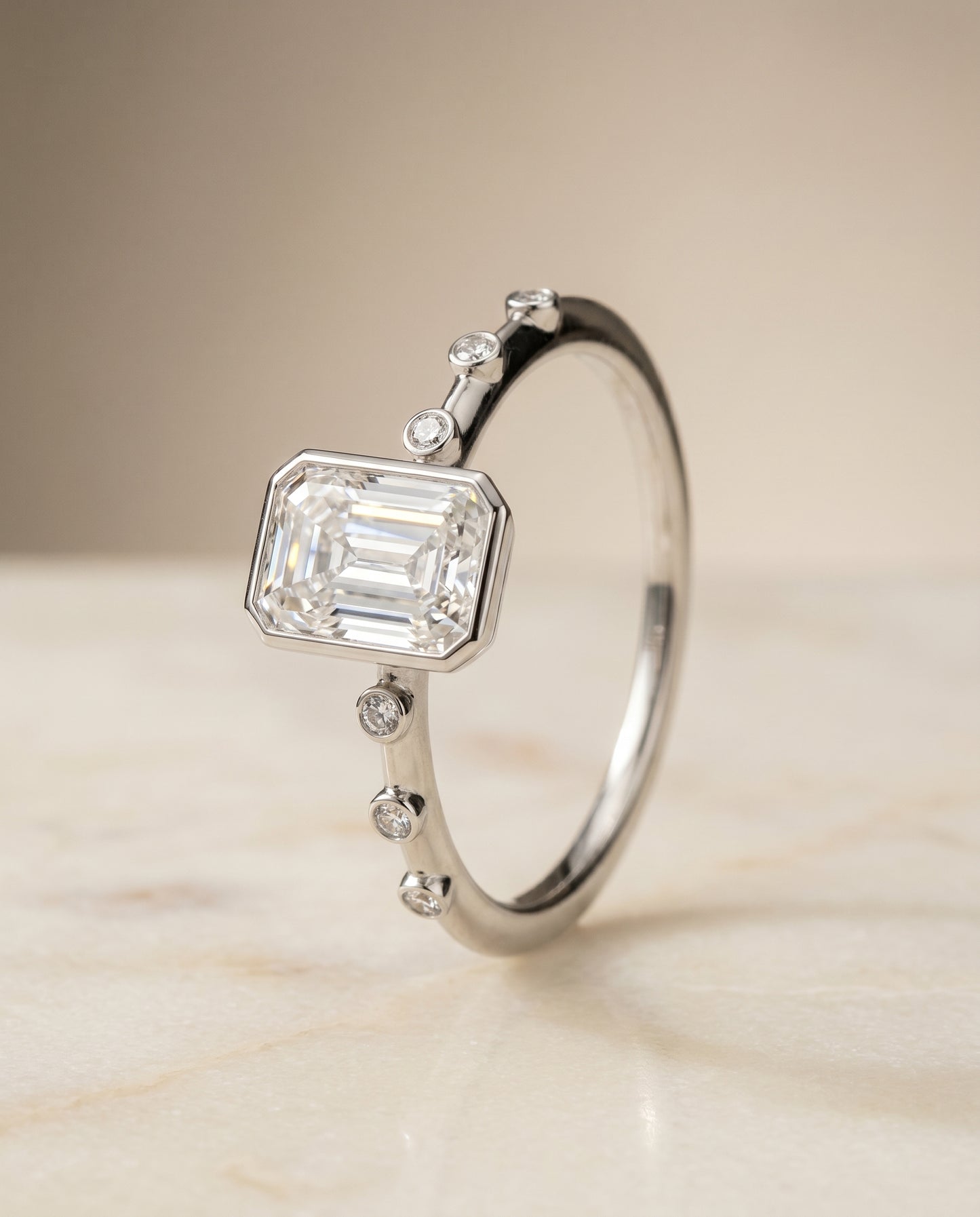 The Brandi Solitaire Engagement Ring Setting for Radiant Diamonds in Platinum