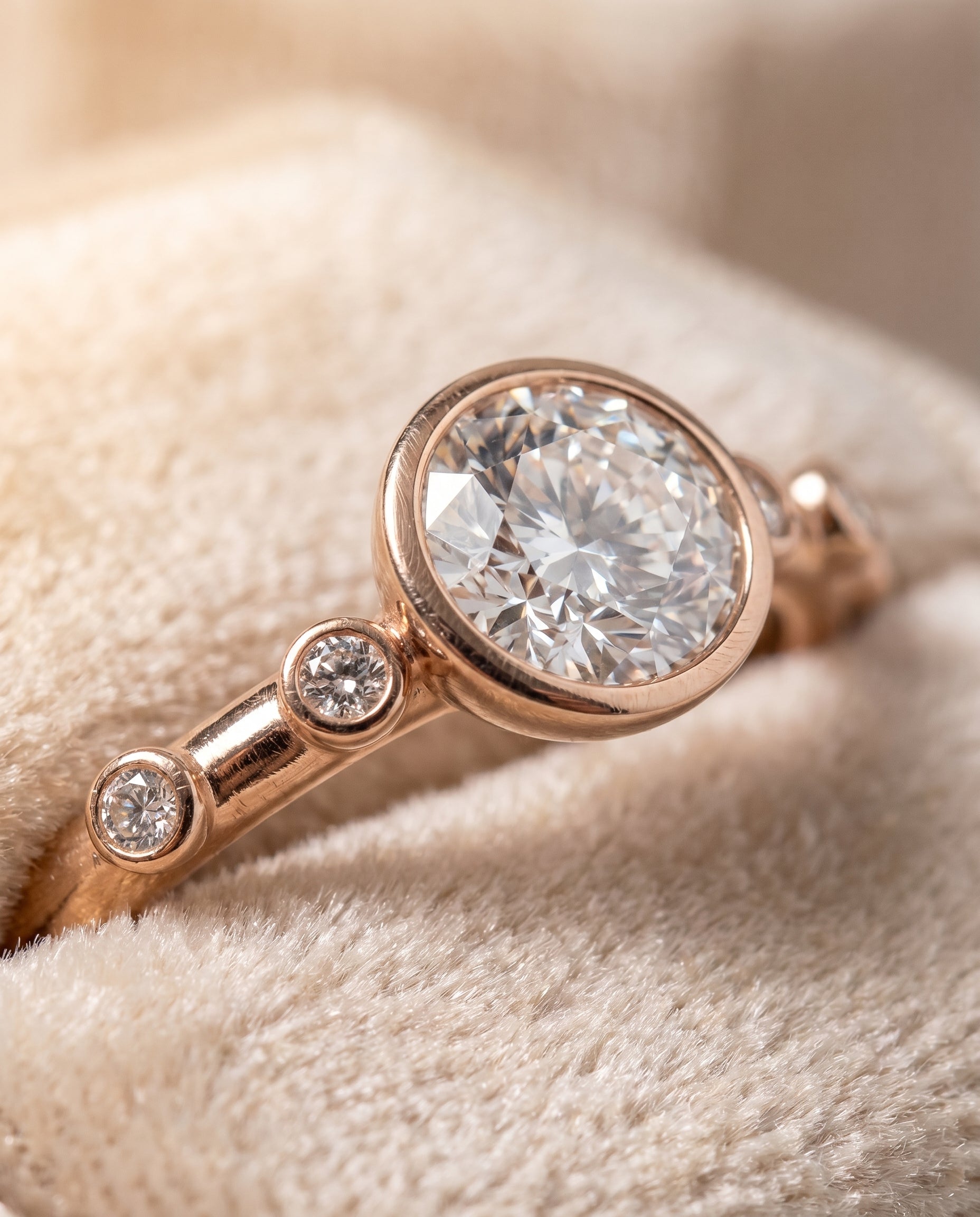 14K Rose Gold band of The Brandi round engagement ring setting | RockHer