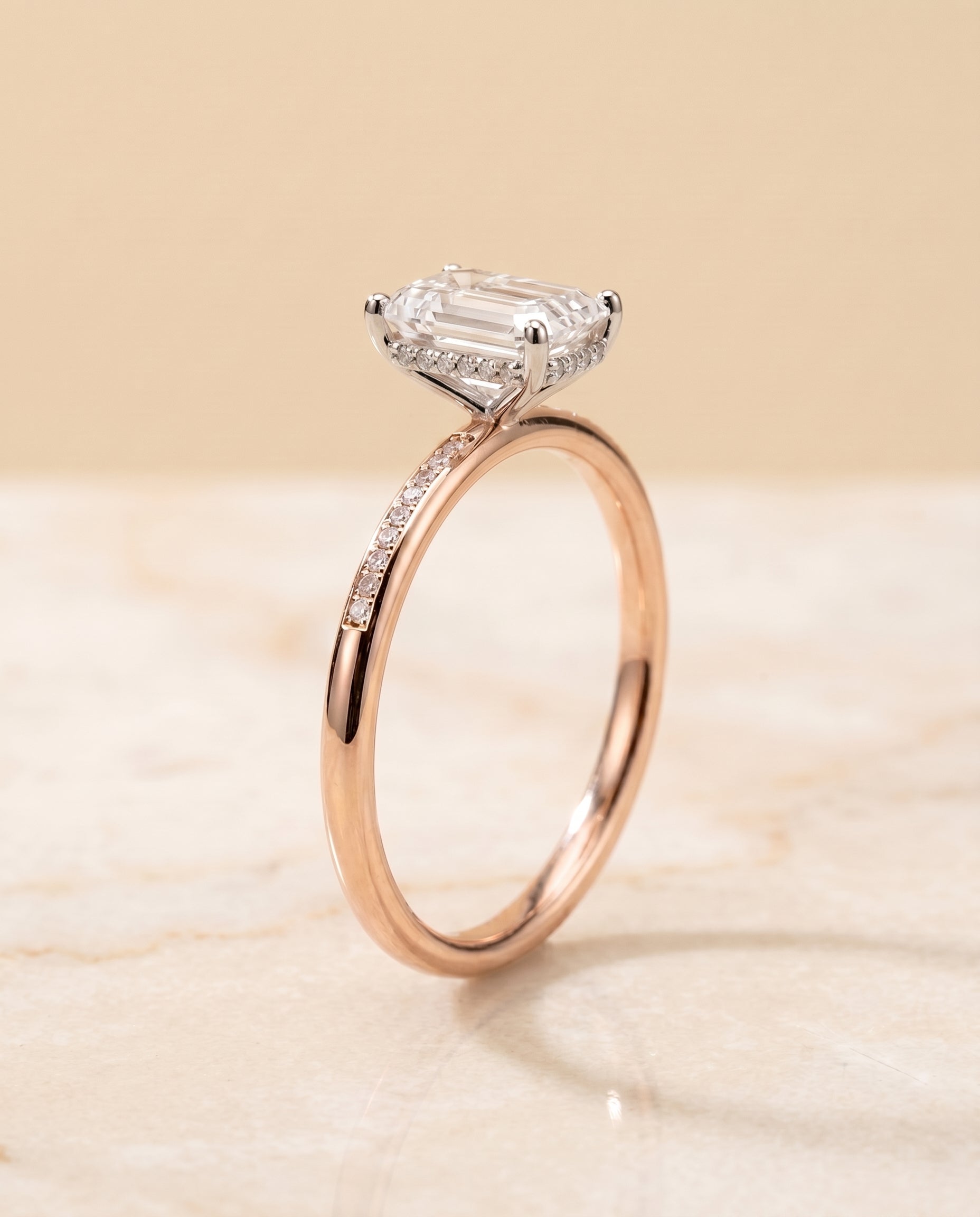 Hidden Halo Engagement Ring Setting for Emerald Diamonds in 14K Rose Gold styling on The Brenda diamond engagement ring se...